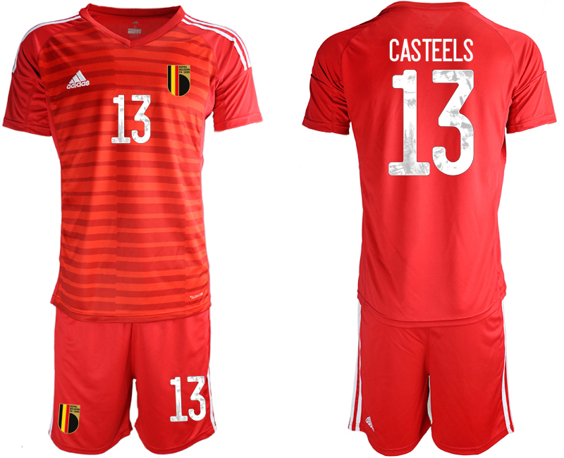 Men 2021 European Cup Belgium red goalkeeper #13 Soccer Jersey